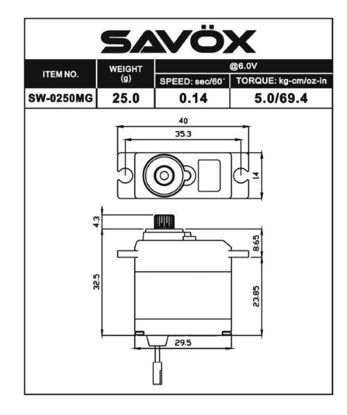 Savox SW-0250MG Waterproof Metal Gear Micro Servo Traxxas 1/16 E-Revo Slash