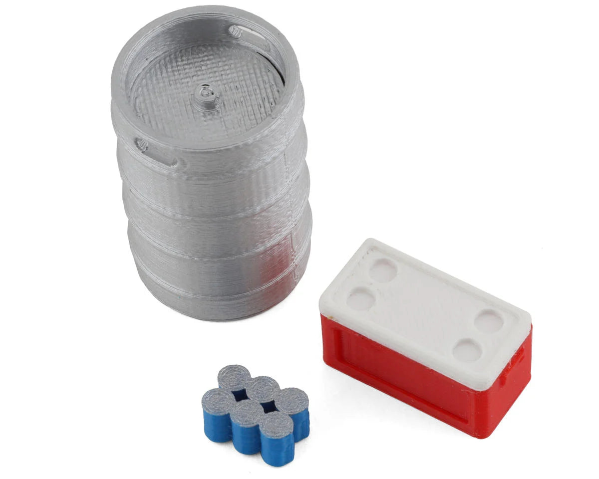 SCALE BY CHRIS TR11 1/18 Miniature Scale Accessory Bundle w/Keg, Small Red Chest & Blue Six Pack
