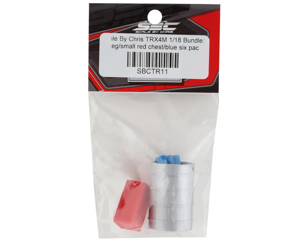 SCALE BY CHRIS TR11 1/18 Miniature Scale Accessory Bundle w/Keg, Small Red Chest & Blue Six Pack