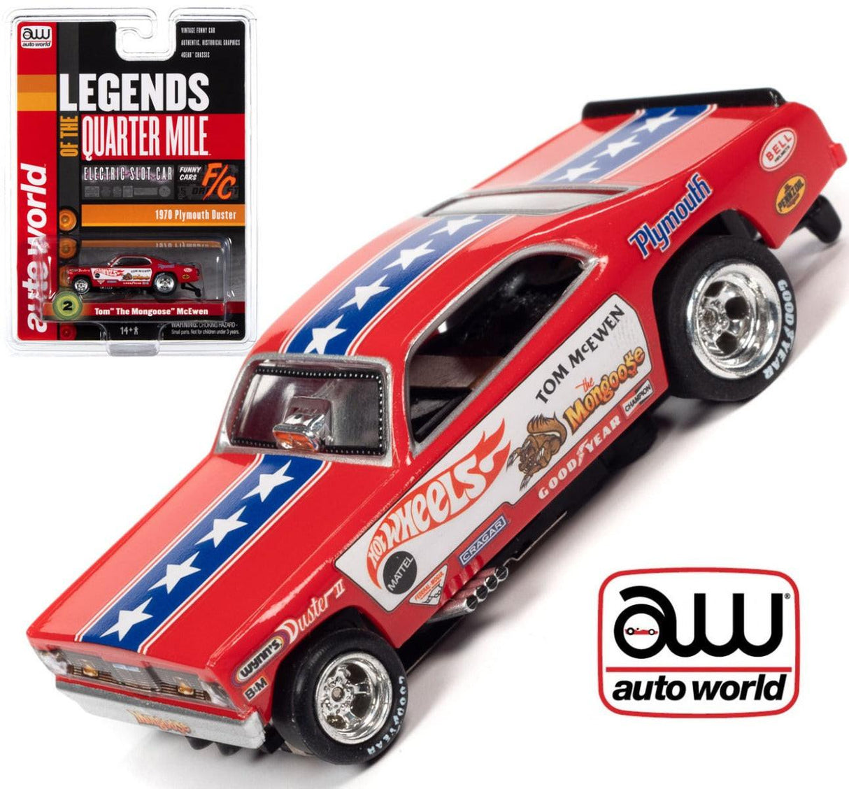 Auto World 4Gear Tom The Mongoose McEwen Plymouth Duster AFX HO Slot Car