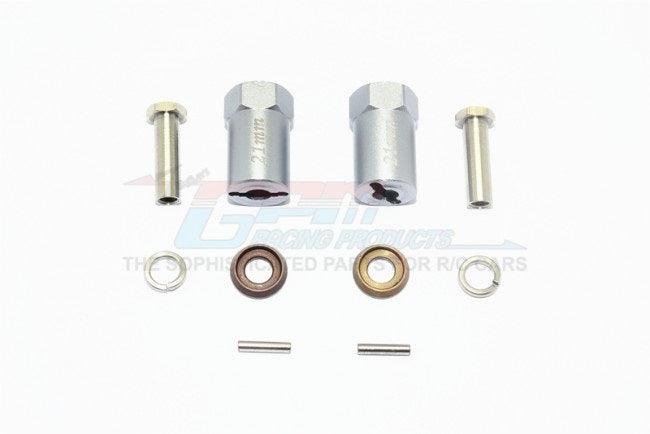 GPM ALUMINUM HEX ADAPTERS 21MM THICK AXIAL SCX10 / SCX10 II GUN SILVER  Accessories: Stainless Steel Pin 2x10-2PCS 5mm Shims-2PCS 5mm Metal Washer-2PCS Stainless Steel Hex Socket Screw 19mm-2PCS
