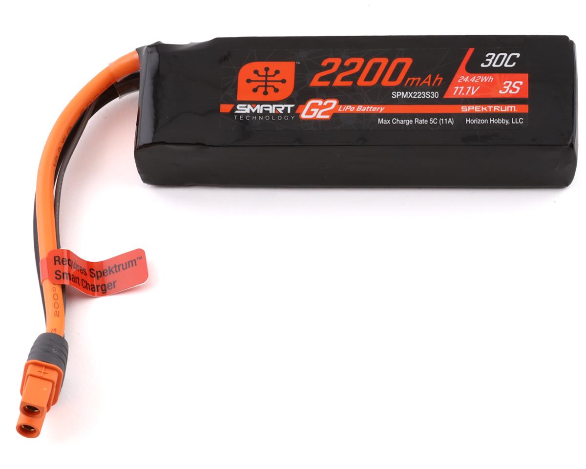 Batterie Spektrum SPMX223S30 RC 3S Smart G2 LiPo 30C (11,1 V/2 200 mAh) avec connecteur IC3