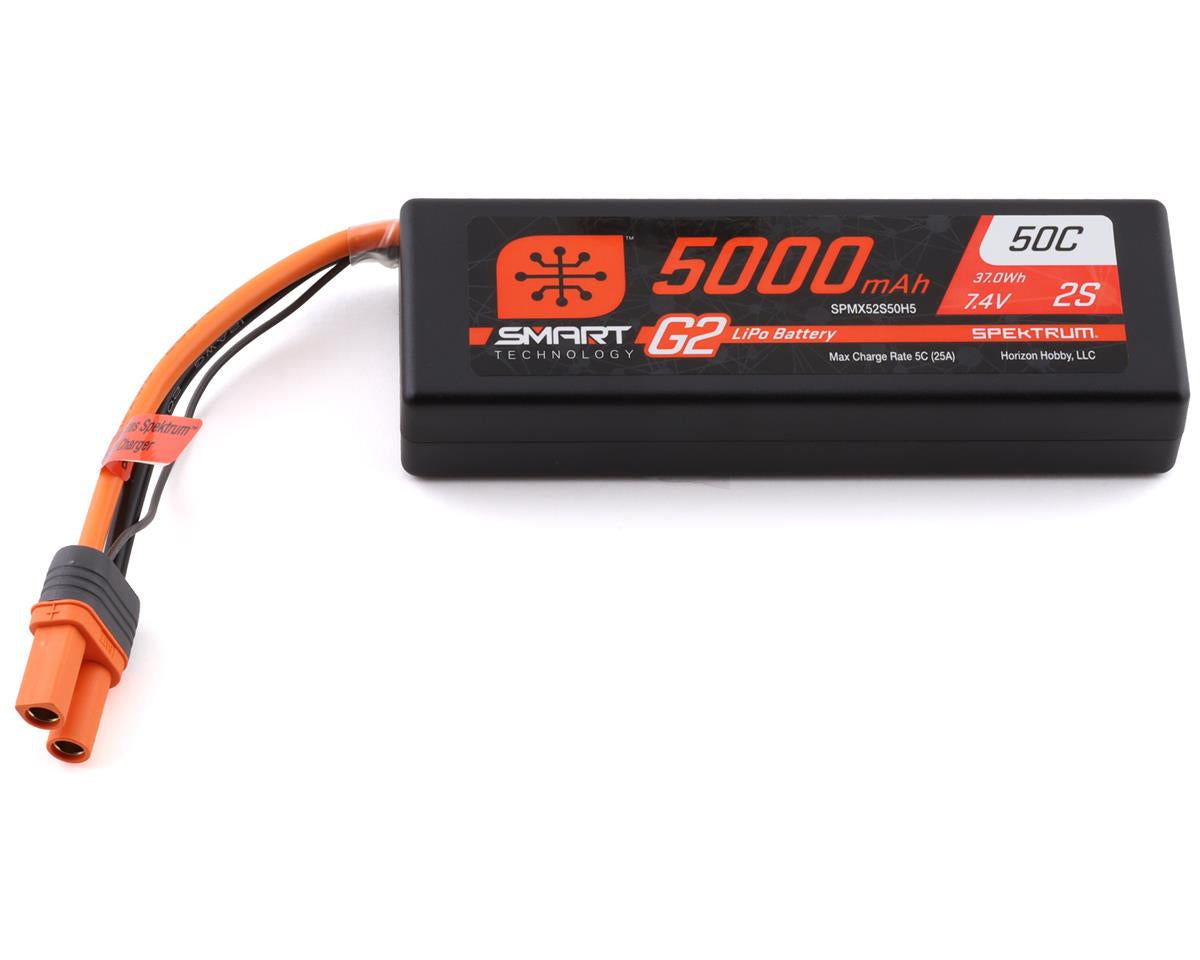 Spektrum SPMX52S50H5 RC 2S Smart LiPo 50C Paquete de batería rígida (7,4 V/5000 mAh) con conector IC5