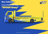 MicroTurbo Hino 300 Custom Flatbed Tow Truck Spoon Livery 1:64