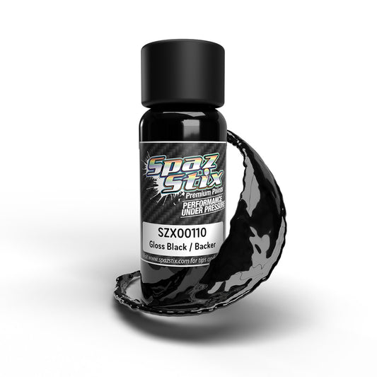 SPAZ STIX 00110 High Gloss Black/Backer, Airbrush Ready Paint, 2oz Bottle