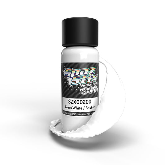 SPAZ STIX 00200 Solid White/Backer, Airbrush Ready Paint, 2oz Bottle