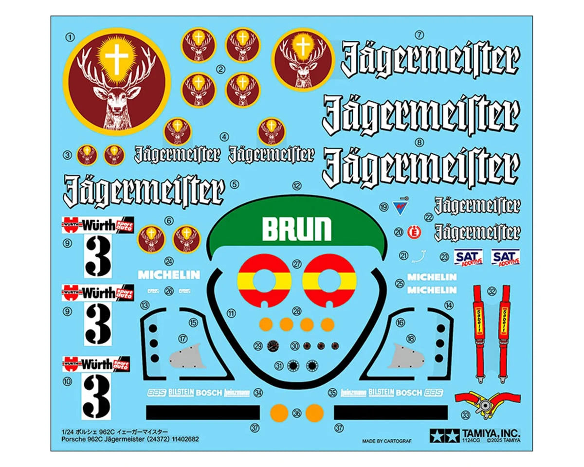 Tamiya TAM24372 1/24 Porsche 962C Jagermeister Plastic Model Kit