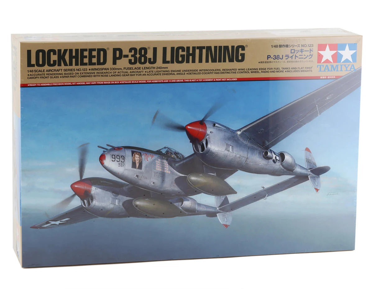 Tamiya TAM61123 Lockheed P-38 J Lightning 1/48 Model Airplane Kit