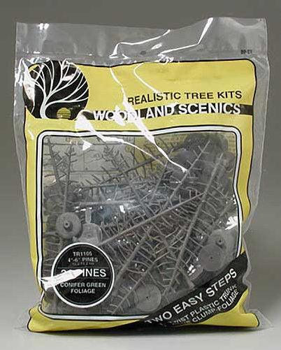 Woodland Scenics TR1105 N/HO Pine Trees 4x6" (24) Train Scenery