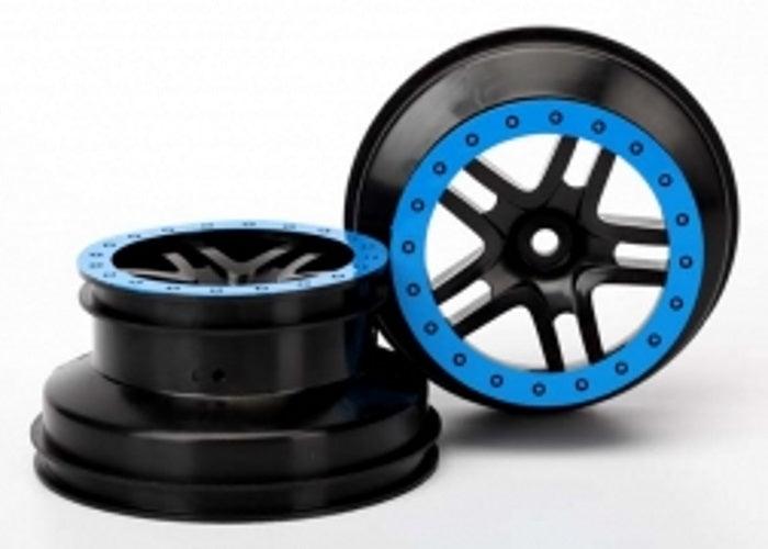 Traxxas 5884A SCT Split-Spoke Black Wheels, Blue Beadlock-Style (2)