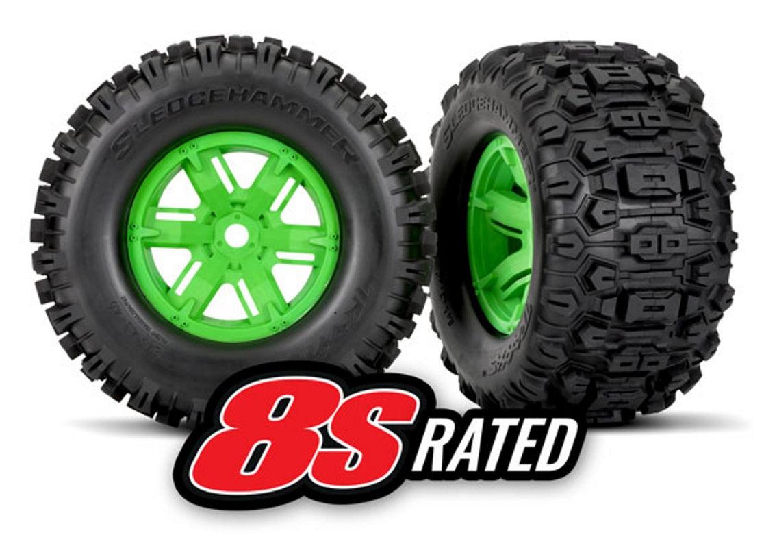Traxxas 7774G Sledgehammer Mounted Tires & wheels Green (2) X-Maxx