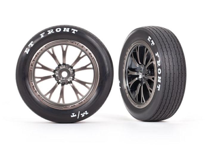 Traxxas 9474A Tires & Black/Chrome Wheels Assembled Glued (2) Drag Slash