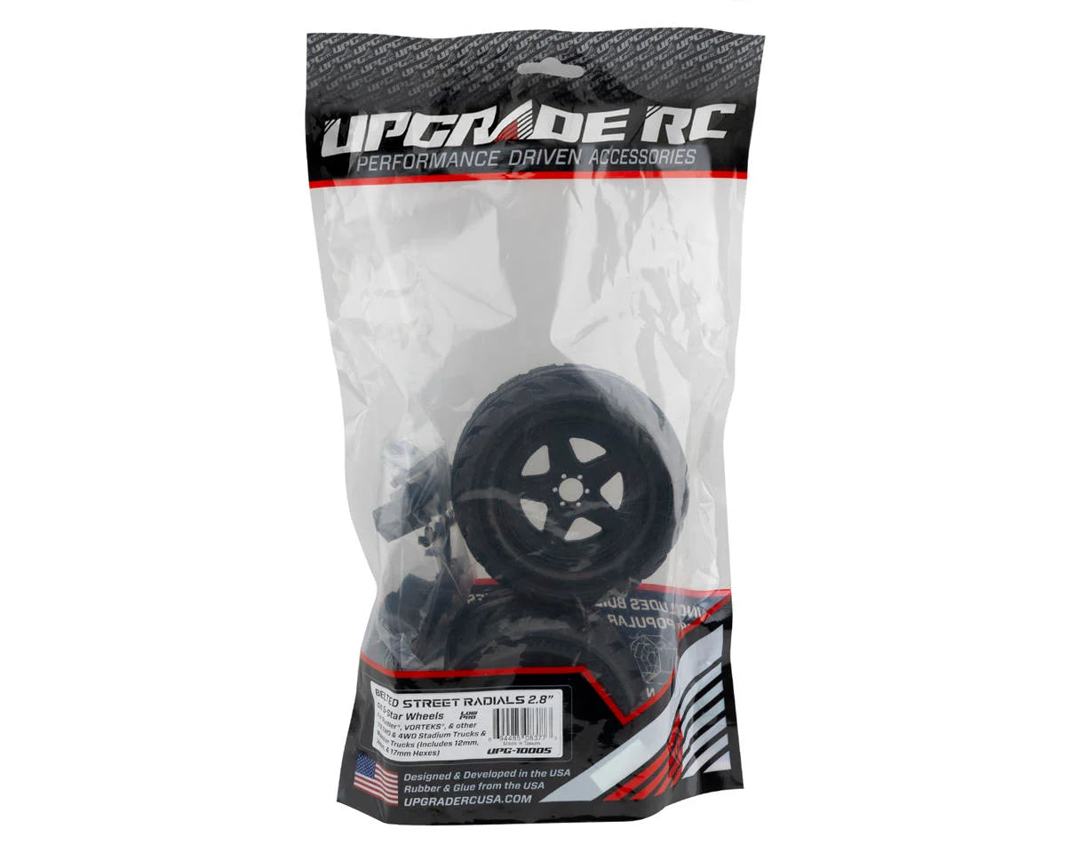 UpGrade RC UPG-10005 Low-Pro BELTED Street Radials 2.8" Pre-Mounted On-Road Tires w/5-Star Wheels (2) (17mm/14mm/12mm Hex)