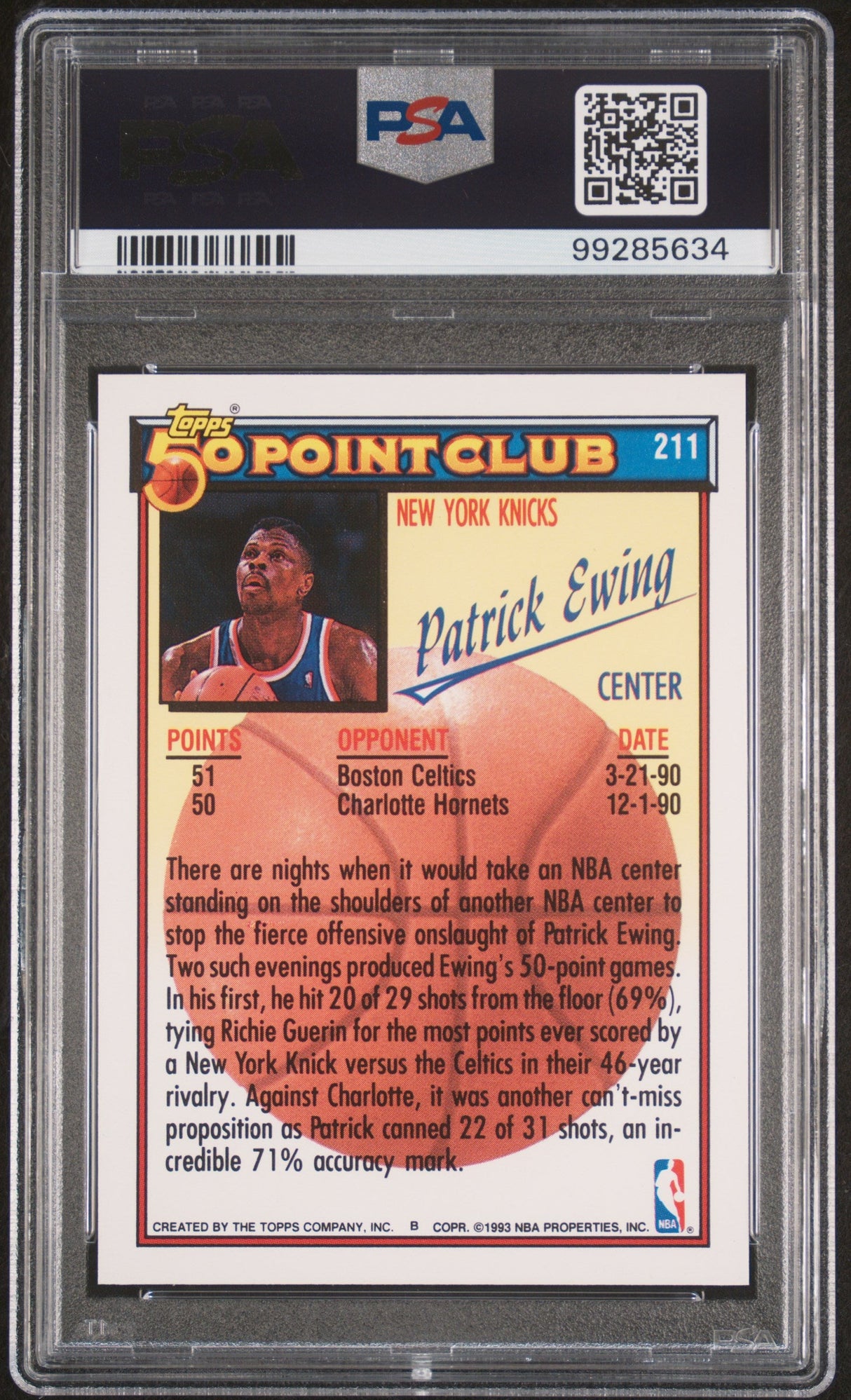 1992 TOPPS PATRICK EWING  #211 - PSA 10