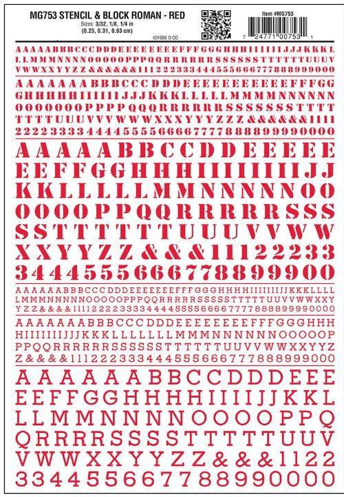 Woodland Scenics MG753 Stencil & Block Roman Red Decal (One Sheet)