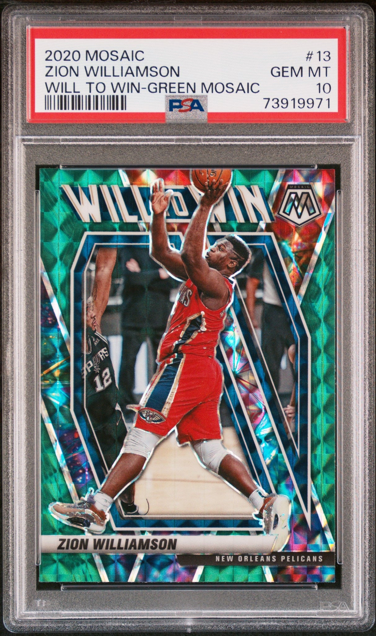 2020 PANINI MOSAIC WILL TO WIN ZION WILLIAMSON GREEN MOSAIC #13 - PSA 10
