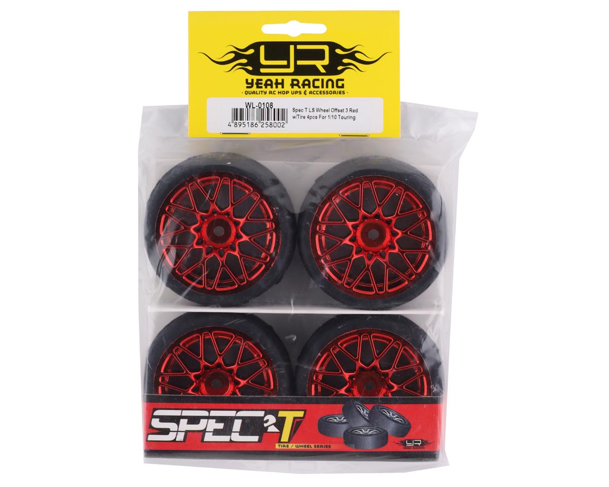 Yeah Racing YEA-WL-0108 Spec T Pre-Mounted On-Road Touring Tires w/LS Wheels (Red) (4) w/12mm Hex & 3mm Offset