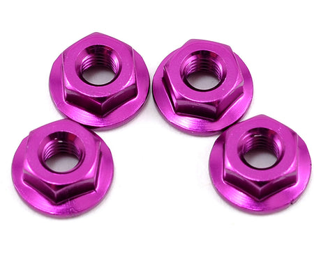 Yokomo ZC-N4FPA 4mm Aluminum Serrated Flanged Nut (Purple) (4)