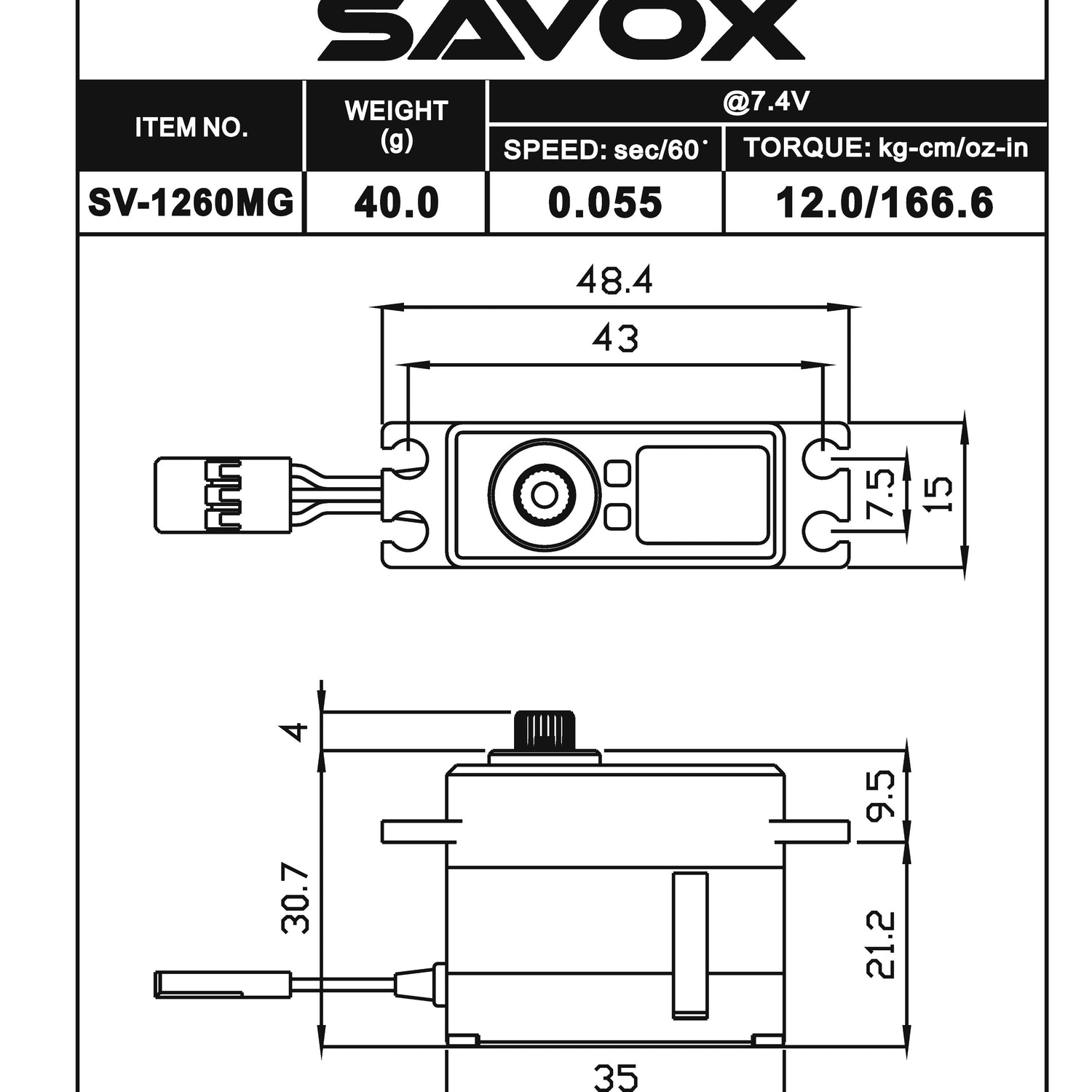 SAVOX SV1260MG Mini Digital High Voltage Aluminum Case Servo