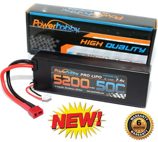 PowerHobby 2S 7.4V 5200mAh 50C Lipo Battery Pack w Deans Plug Hard Case