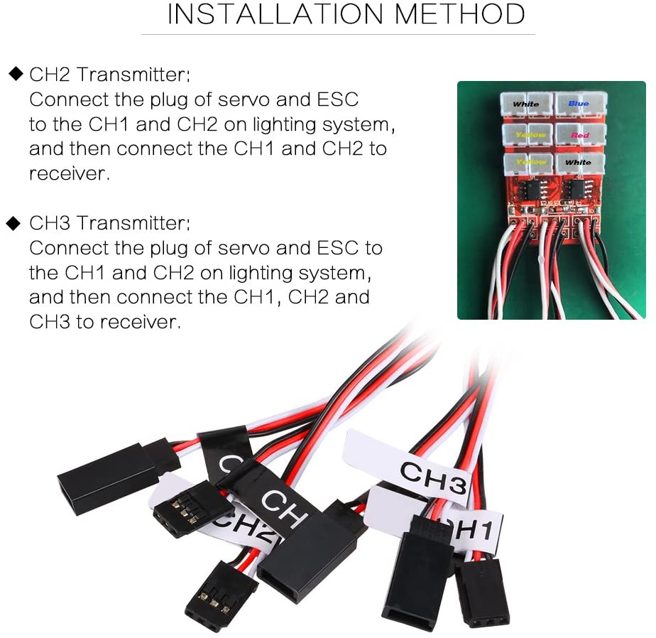 Kit de iluminación RC de 12 LED para dirección/freno/luces Flash RC de simulación inteligente para 1