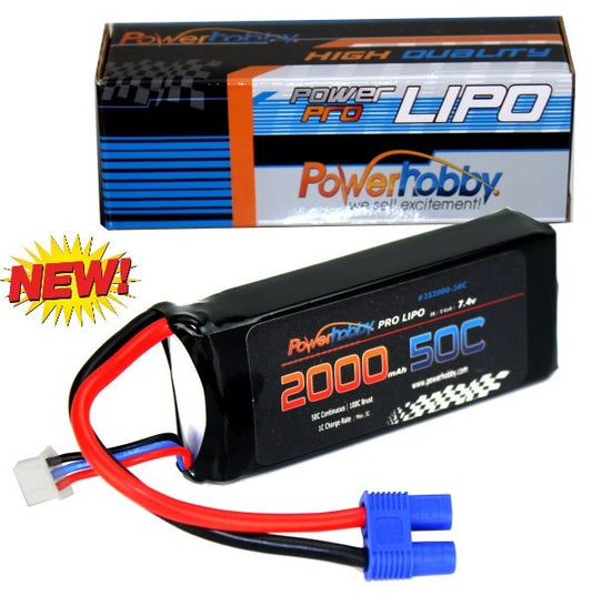 Powerhobby 2s 7.4V 2000mah 50c Lipo Battery with EC3 Plug