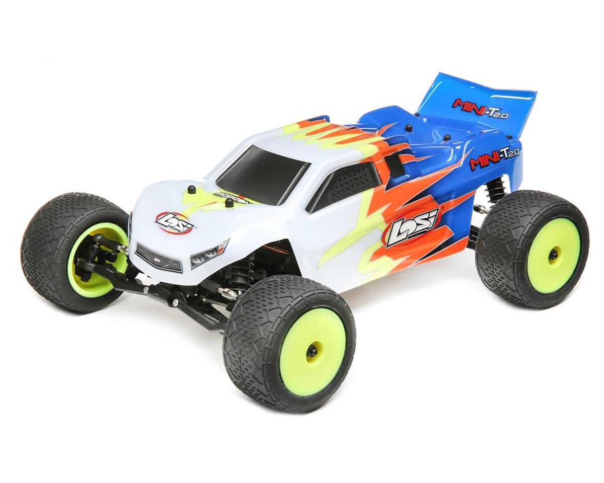 Losi Mini-T 2.0 1/18 RTR 2wd Stadium Truck (azul/blanco) con radio de 2,4 GHz, batería