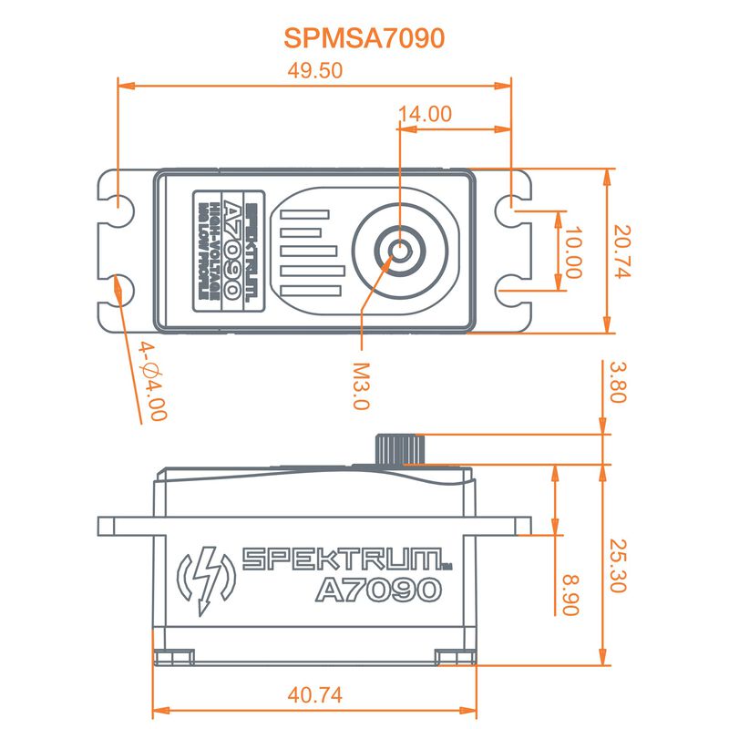 SPEKTRUM SPMSA7090 Servo HV à engrenages métalliques à profil bas sans balais