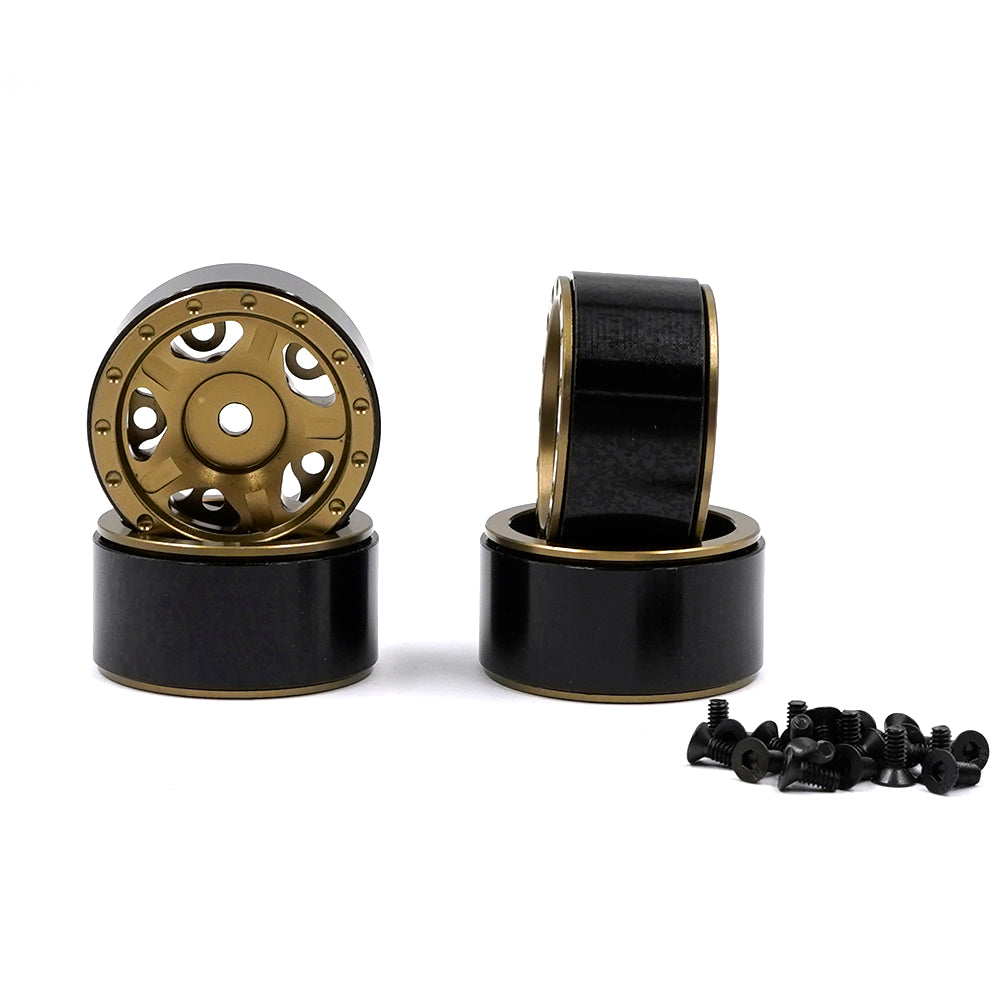 Yeah Racing ALUMINUM CNC 5 SPOKE BEADLOCK RIM 4PCS FOR AXIAL SCX24 GOLD TITANIUM
