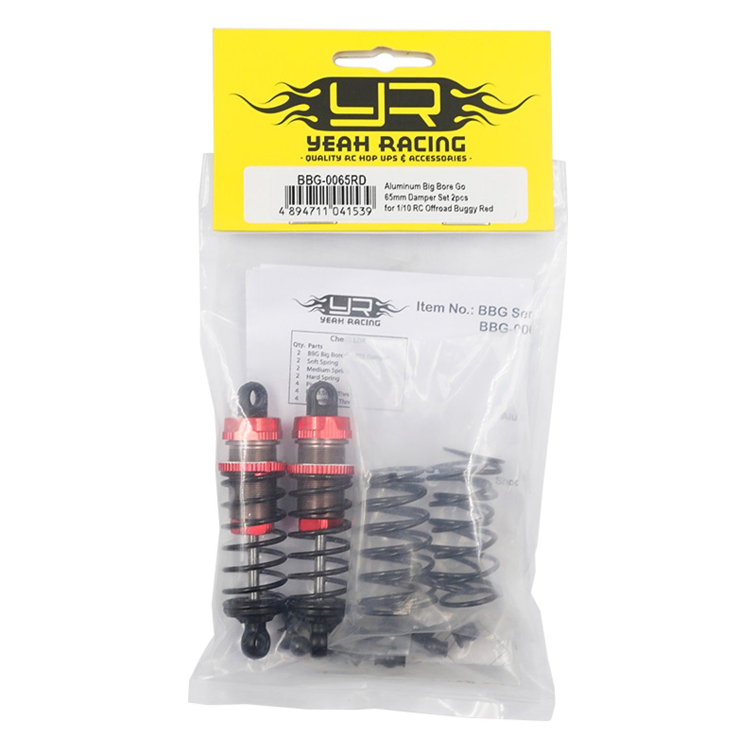 YEAH RACING BBG-0065RD ALUMINUM BIG BORE GO 65MM DAMPER SET 2PCS