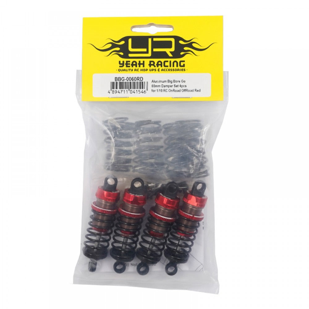 YEAHRACING BBG-0060RD JUEGO DE AMORTIGUADOR DE ALUMINIO GRANDE DE 60 mm 4PCS PARA 1/10 RC ONROAD OFFROAD ROJO
