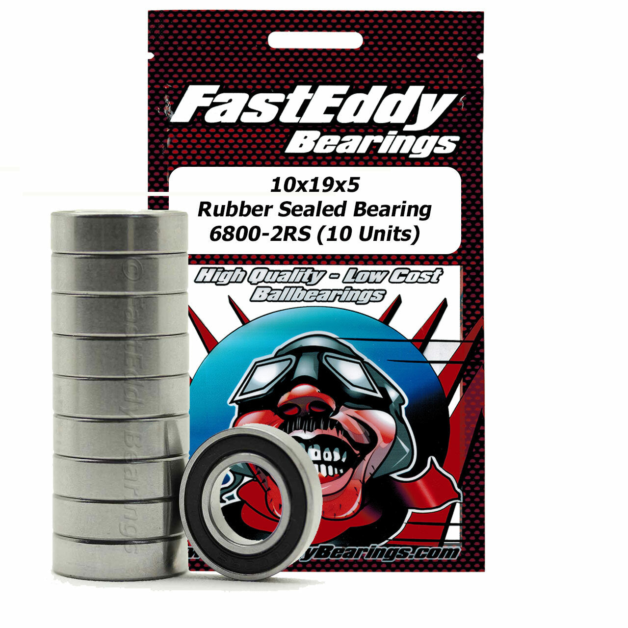 Fast Eddy 10x19x5 Rubber Sealed Bearing 6800-2RS (10 Units)