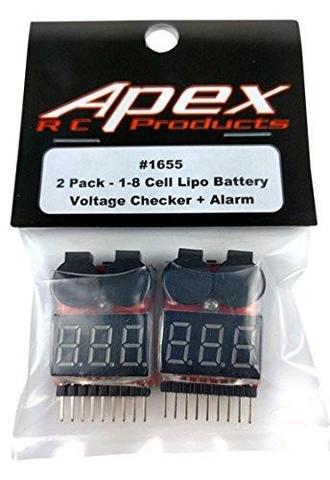 APEX 1655 COMPROBADOR DE VOLTAJE Y ALARMA DE BATERÍA LIPO DE 1-8 CELDAS - PAQUETE DE 2 # 1655