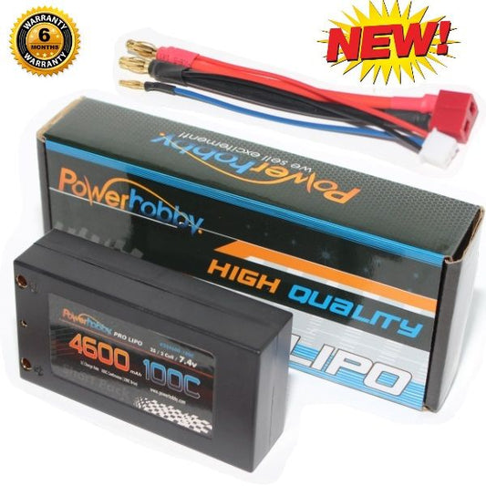 PowerHobby 2S 7.4V 4600mAh 100C Shorty Lipo Battery w 4mm Bullet Connectors
