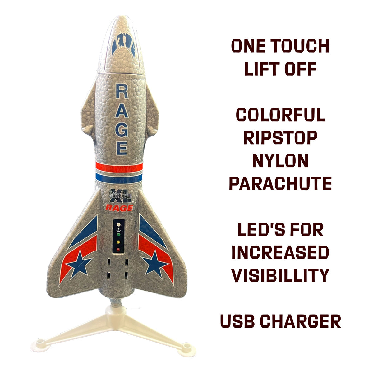 RAGE RC RGR4150G Spinner Missile XL Paracaídas cohete eléctrico de vuelo libre y LED, verde
