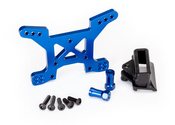 Traxxas 6739X Torre de choque frontal de aluminio Rustler 4X4 (azul)