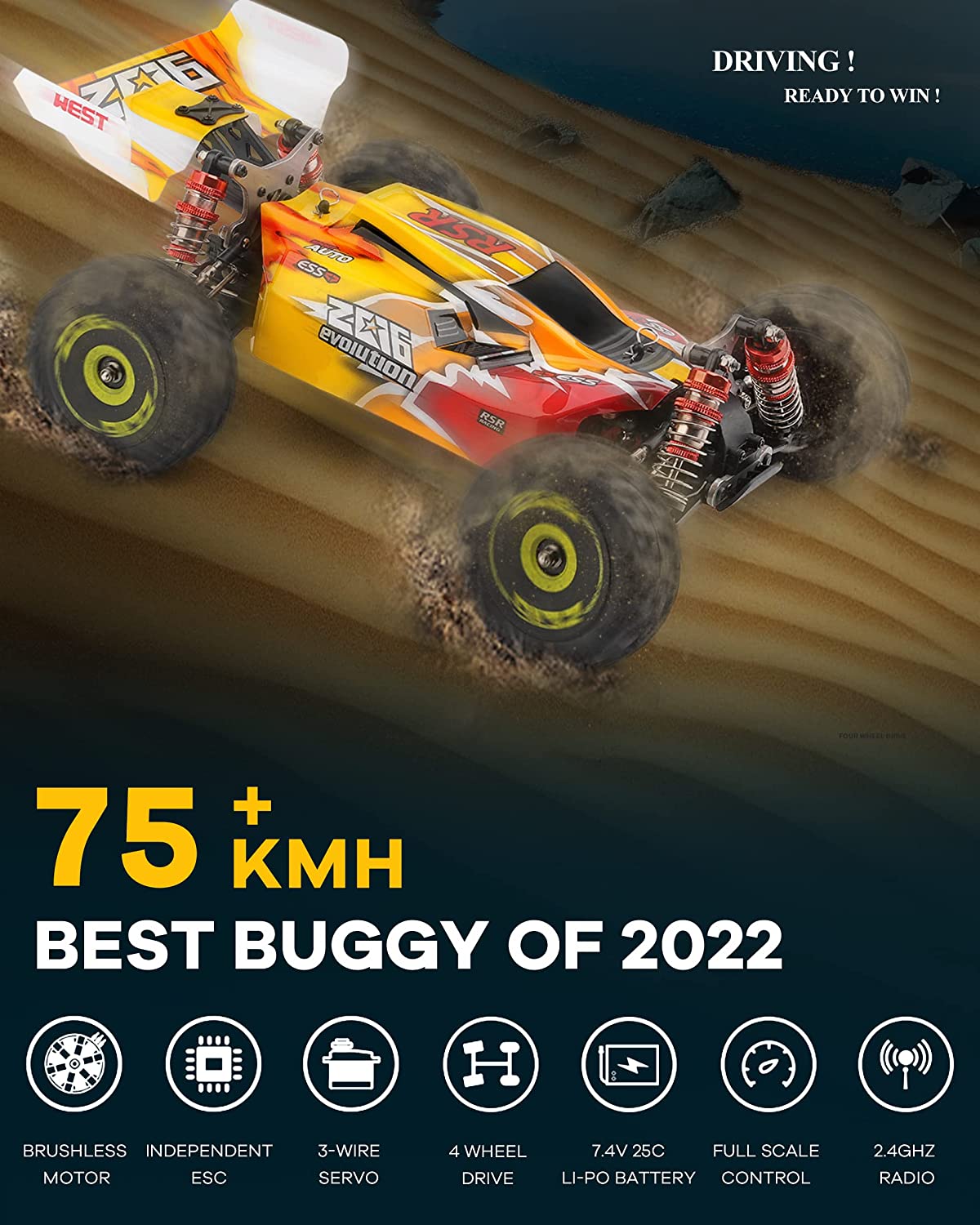 WL Toys 144001 RC Car RTR 1/14 Escala 2.4GHz Coche de Control Remoto 4WD Sin Escobillas