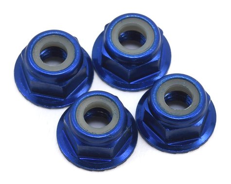 Traxxas 1747R 4mm Aluminum Flanged Serrated Nuts (Blue) (4)