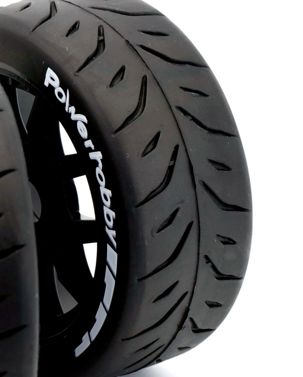 Powerhobby PHT2402-SB 1/8 GT Phantom Belted Mounted Tires 17mm Soft Black Wheels