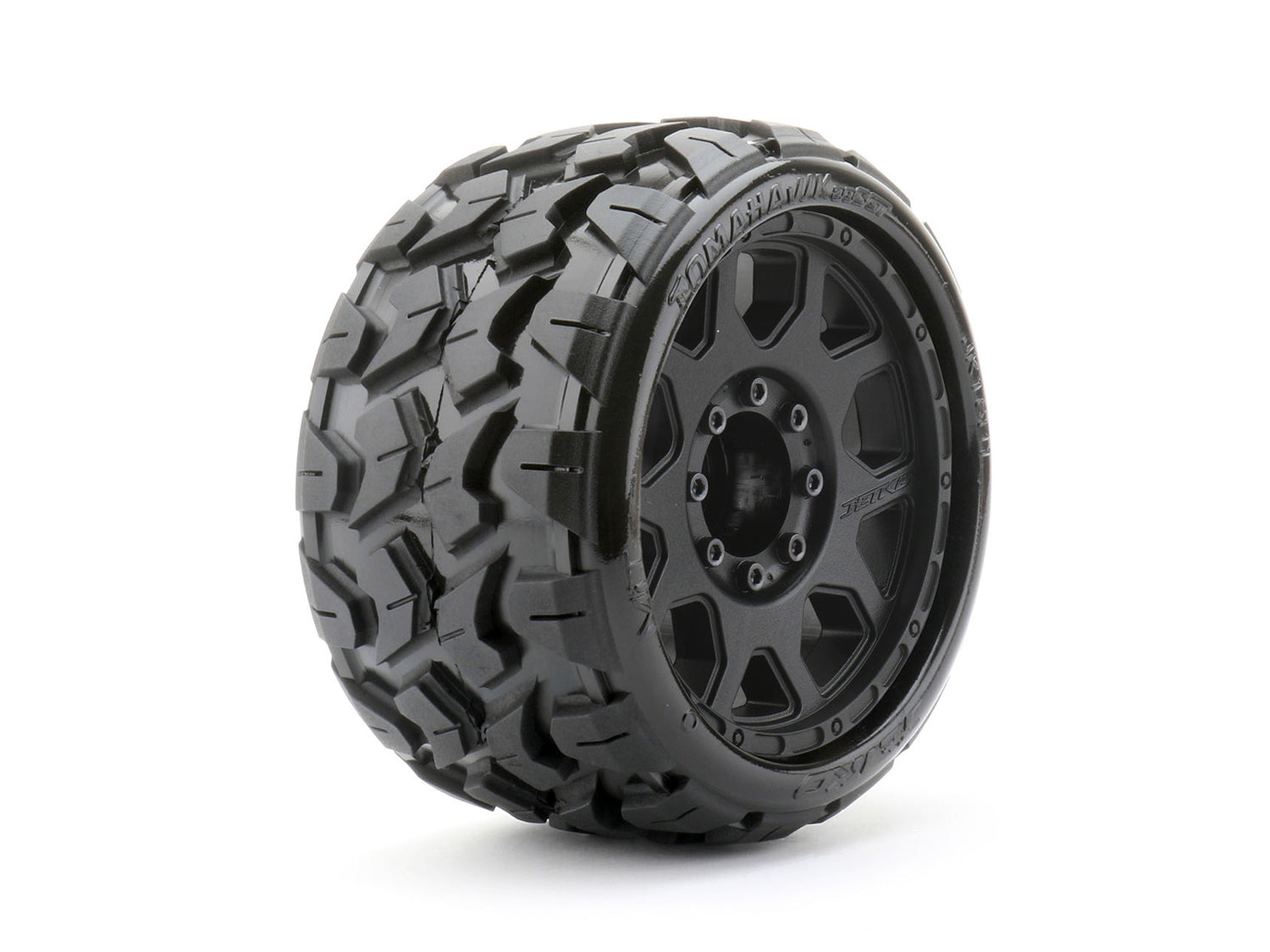 JEKNO JKO1601CBMSGBB3  1/8 SGT 3.8 Tomahawk Tires Mounted on Black Claw Rims