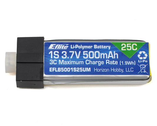 Batterie LiPo E-flite 1S 25C à courant élevé avec connecteur UMX (3,7 V/500 mAh)