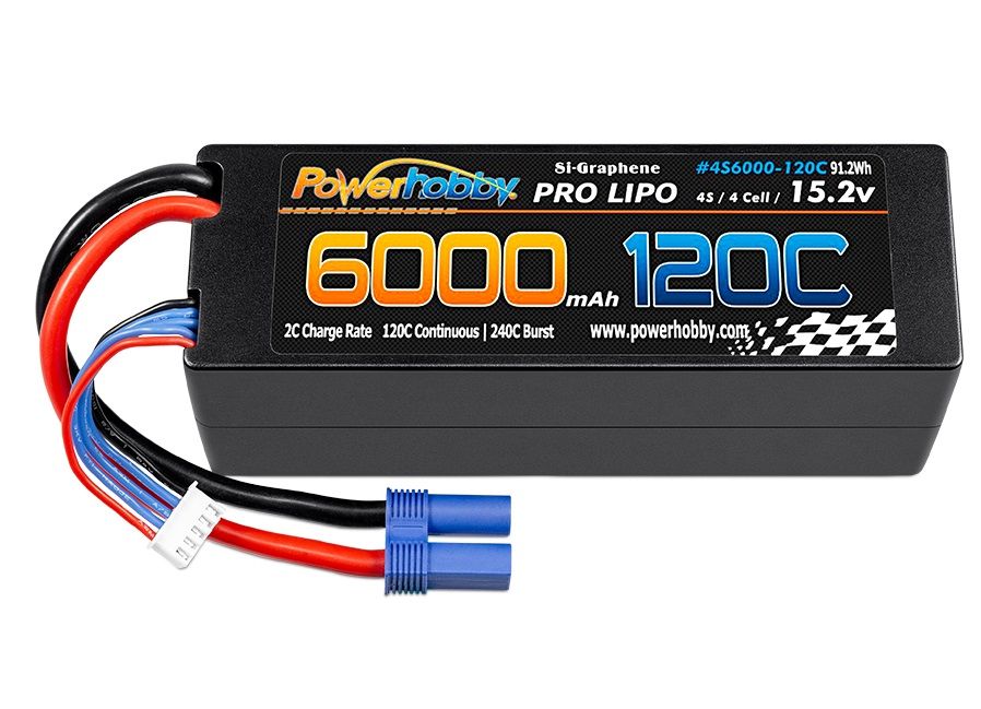 Powerhobby 4s 15.2v 6000MAH 120C Graphene + HV Lipo Battery w EC5 Plug Hard Case