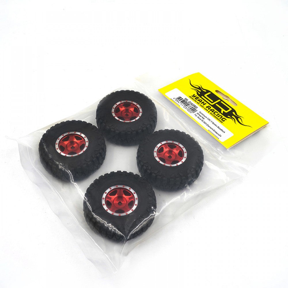 JUEGO DE RUEDAS BEADLOCK DE ALUMINIO CNC DE 5 RADIOS PARA AXIAL SCX24 ELEMENT ENDURO24