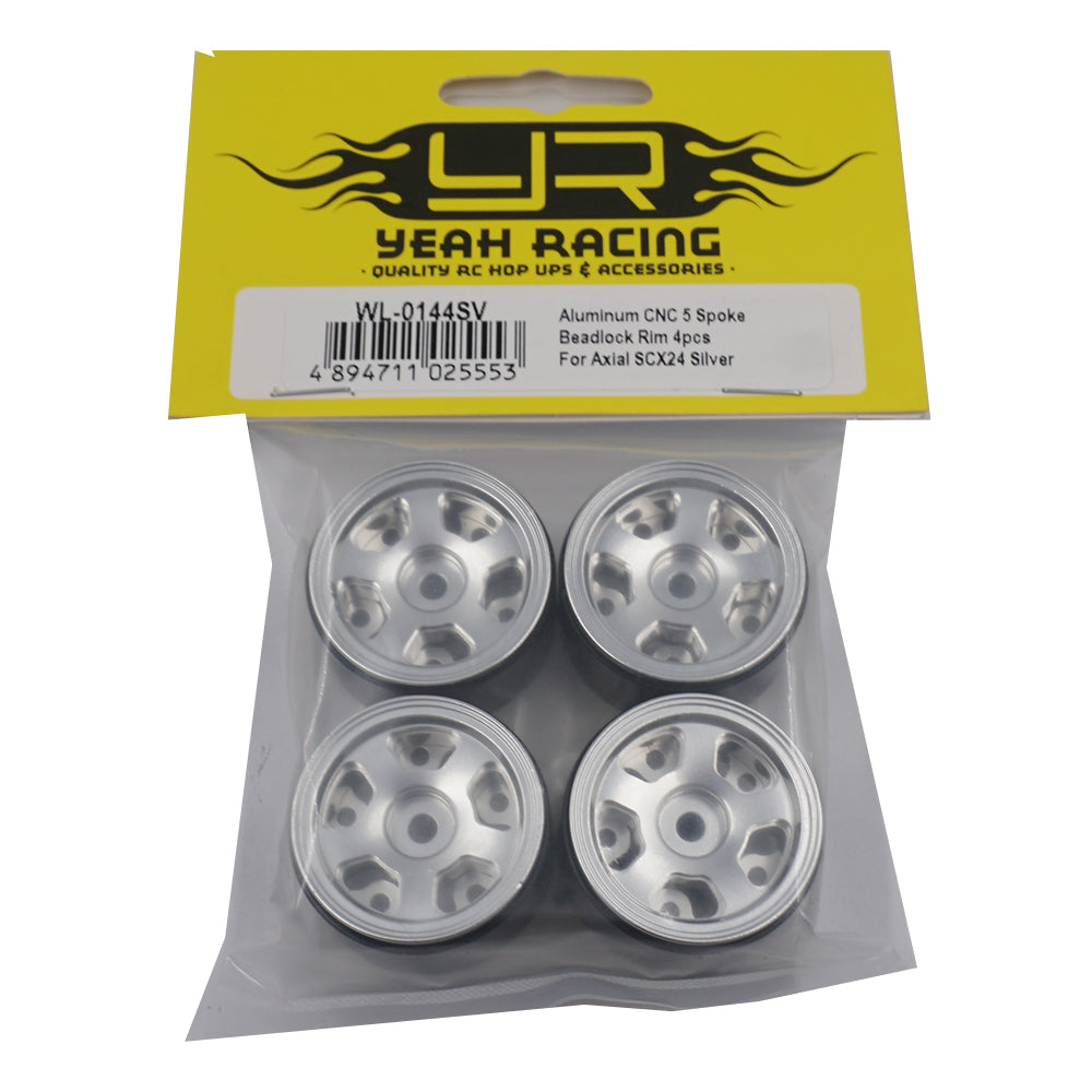 Yeah Racing JANTE BEADLOCK À 5 RAYONS CNC EN ALUMINIUM 4PCS POUR AXIAL SCX24 ARGENT