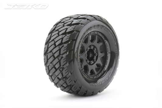 JKO1803CBMSGBB1 1/8 MT 3.8 Rockform Tires Mounted on Black Claw Rims, Medium Sof