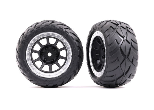 Traxxas 2478G 2.2 black, satin chrome beadlock wheels, Anaconda tires with foam