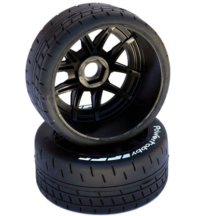 Powerhobby PHT2401-SB 1/8 GT Beast Belted Mounted Tires 17mm SOFT Black Wheels