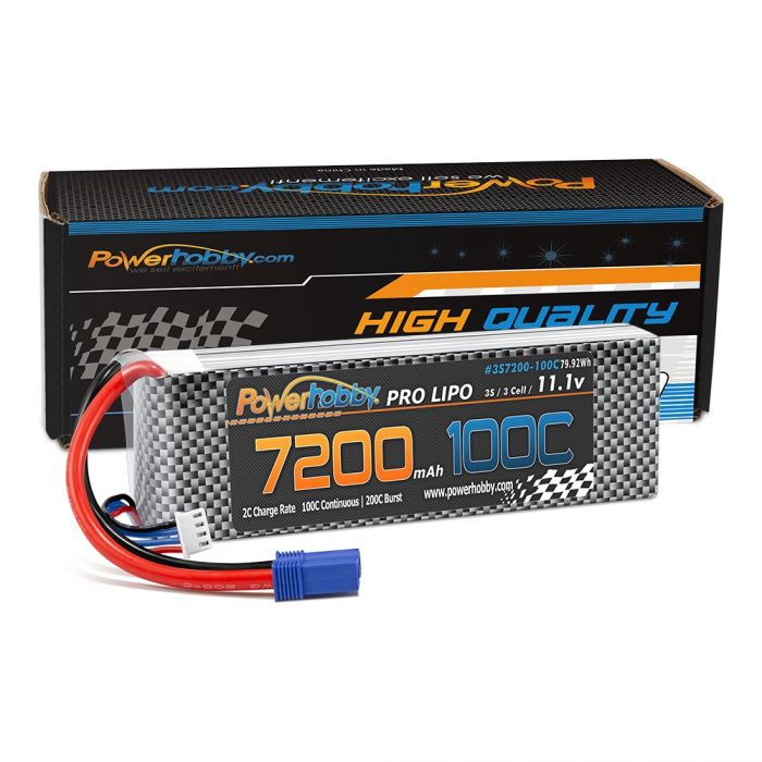 Batterie lipo Powerhobby 3S 11.1V 7200MAH 100C-200C avec prise EC5