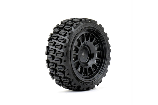JKO3202CBMSG  1/10 Rally Couragia Tires Mounted on Black Claw Rims