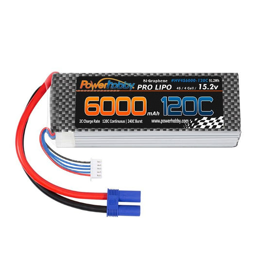 Powerhobby 4s 15.2v 6000MAH 120C Graphene + HV Lipo Battery EC5 Plug Soft Case